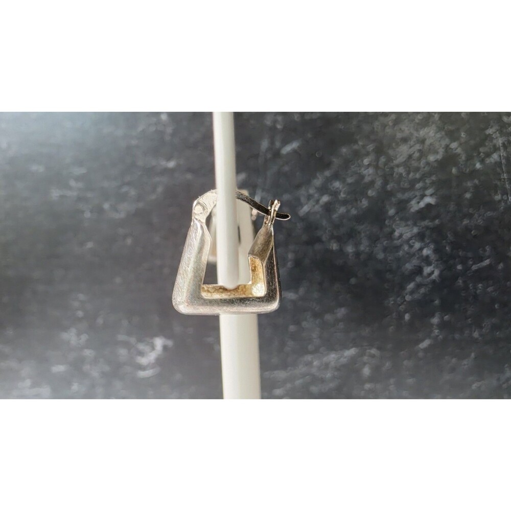 925 Sterling Silver Square Hoop Pierced Earrings Vintage Thailand